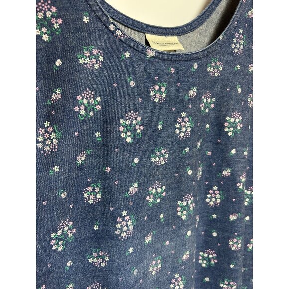 Denim Floral Jean Jumper Dress with Pockets Vermont Country Store Women Sz L - Picture 3 of 6